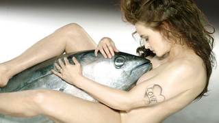 Naked Helena Bonham Carter Cuddles a Giant Dead Tuna Because Why Not